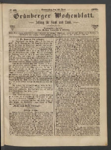 Grünberger Wochenblatt: Zeitung für Stadt und Land, No. 49. (22. Juni 1865)