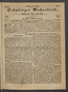 Grünberger Wochenblatt: Zeitung für Stadt und Land, No. 52. (2. Juli 1865)