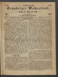 Gr&uuml;nberger Wochenblatt: Zeitung f&uuml;r Stadt und Land, No. 54. (9. Juli 1865)