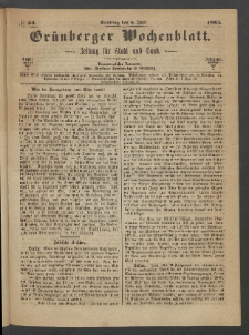 Grünberger Wochenblatt: Zeitung für Stadt und Land, No. 54. (9. Juli 1865)