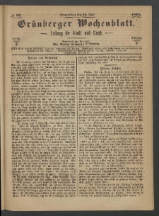 Gr&uuml;nberger Wochenblatt: Zeitung f&uuml;r Stadt und Land, No. 57. (20. Juli 1865)