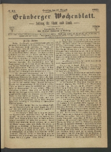Grünberger Wochenblatt: Zeitung für Stadt und Land, No. 64. (13. August 1865)