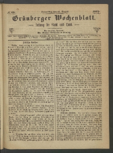 Gr&uuml;nberger Wochenblatt: Zeitung f&uuml;r Stadt und Land, No. 65. (17. August 1865)