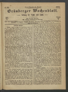 Grünberger Wochenblatt: Zeitung für Stadt und Land, No. 65. (17. August 1865)