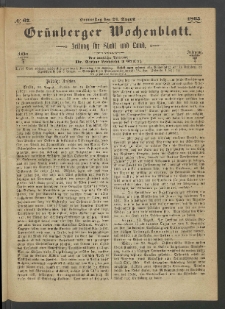 Gr&uuml;nberger Wochenblatt: Zeitung f&uuml;r Stadt und Land, No. 67. (24. August 1865)