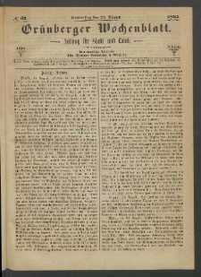 Grünberger Wochenblatt: Zeitung für Stadt und Land, No. 67. (24. August 1865)