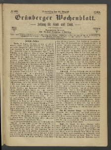 Grünberger Wochenblatt: Zeitung für Stadt und Land, No. 69. (31. August 1865)