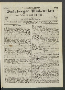 Gr&uuml;nberger Wochenblatt: Zeitung f&uuml;r Stadt und Land, No. 75. (21. September 1865)