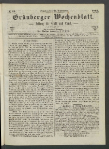 Gr&uuml;nberger Wochenblatt: Zeitung f&uuml;r Stadt und Land, No. 76. (24. September 1865)