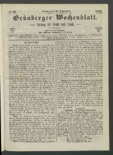 Grünberger Wochenblatt: Zeitung für Stadt und Land, No. 76. (24. September 1865)