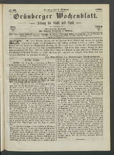 Grünberger Wochenblatt: Zeitung für Stadt und Land, No. 78. (1. October 1865)