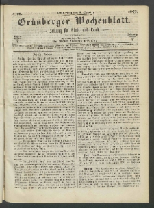 Gr&uuml;nberger Wochenblatt: Zeitung f&uuml;r Stadt und Land, No. 79. (5. October 1865)