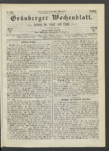 Gr&uuml;nberger Wochenblatt: Zeitung f&uuml;r Stadt und Land, No. 85. (26. October 1865)