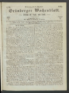 Gr&uuml;nberger Wochenblatt: Zeitung f&uuml;r Stadt und Land, No. 87. (2. November 1865)