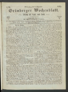 Grünberger Wochenblatt: Zeitung für Stadt und Land, No. 87. (2. November 1865)