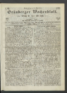 Gr&uuml;nberger Wochenblatt: Zeitung f&uuml;r Stadt und Land, No. 89. (9. November 1865)