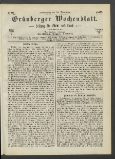 Grünberger Wochenblatt: Zeitung für Stadt und Land, No. 91. (16. November 1865)