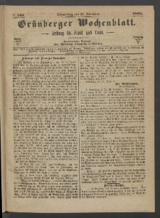 Gr&uuml;nberger Wochenblatt: Zeitung f&uuml;r Stadt und Land, No. 101. (21. December 1865)