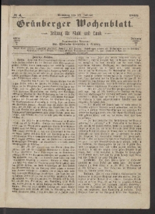Gr&uuml;nberger Wochenblatt: Zeitung f&uuml;r Stadt und Land, No. 4. (14. Januar 1866)