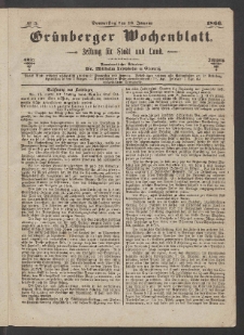 Gr&uuml;nberger Wochenblatt: Zeitung f&uuml;r Stadt und Land, No. 5. (18. Januar 1866)