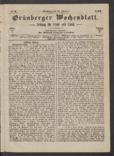 Gr&uuml;nberger Wochenblatt: Zeitung f&uuml;r Stadt und Land, No. 6. (21. Januar 1866)