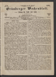 Gr&uuml;nberger Wochenblatt: Zeitung f&uuml;r Stadt und Land, No. 7. (25. Januar 1866)