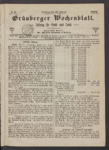 Gr&uuml;nberger Wochenblatt: Zeitung f&uuml;r Stadt und Land, No. 8. (28. Januar 1866)