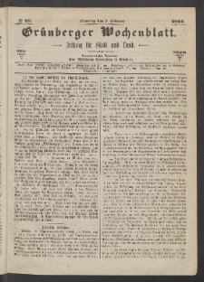 Gr&uuml;nberger Wochenblatt: Zeitung f&uuml;r Stadt und Land, No. 10. (4. Februar 1866)
