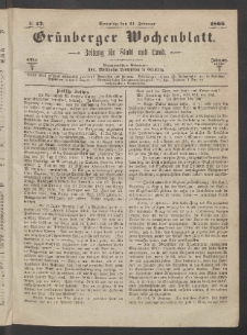 Gr&uuml;nberger Wochenblatt: Zeitung f&uuml;r Stadt und Land, No. 12. (11. Februar 1866)