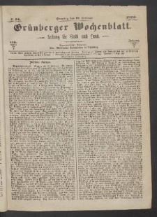 Gr&uuml;nberger Wochenblatt: Zeitung f&uuml;r Stadt und Land, No. 14. (18. Februar 1866)