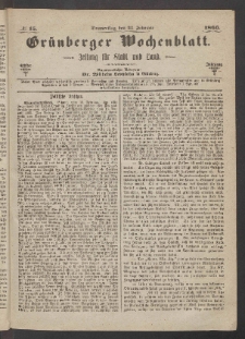 Gr&uuml;nberger Wochenblatt: Zeitung f&uuml;r Stadt und Land, No. 15. (22. Februar 1866)