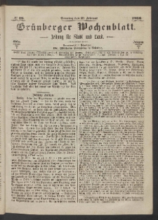 Gr&uuml;nberger Wochenblatt: Zeitung f&uuml;r Stadt und Land, No. 16. (25. Februar 1866)