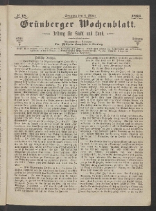 Gr&uuml;nberger Wochenblatt: Zeitung f&uuml;r Stadt und Land, No. 18. (4. M&auml;rz 1866)