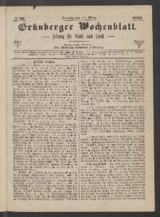 Gr&uuml;nberger Wochenblatt: Zeitung f&uuml;r Stadt und Land, No. 20. (11. M&auml;rz 1866)