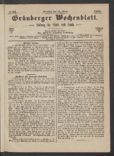 Gr&uuml;nberger Wochenblatt: Zeitung f&uuml;r Stadt und Land, No. 24. (25. M&auml;rz 1866)
