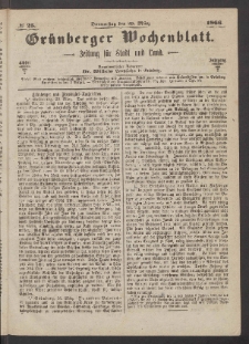 Gr&uuml;nberger Wochenblatt: Zeitung f&uuml;r Stadt und Land, No. 25. (29. M&auml;rz 1866)