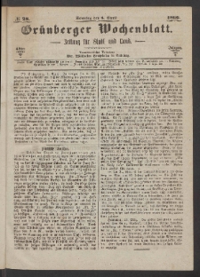 Gr&uuml;nberger Wochenblatt: Zeitung f&uuml;r Stadt und Land, No. 28. (8. April 1866)