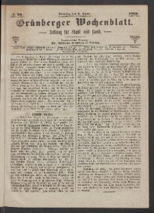 Grünberger Wochenblatt: Zeitung für Stadt und Land, No. 28. (8. April 1866)
