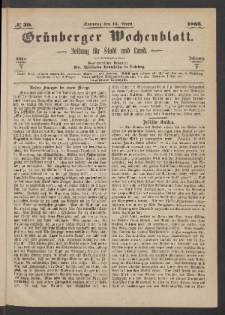 Gr&uuml;nberger Wochenblatt: Zeitung f&uuml;r Stadt und Land, No. 30. (15. April 1866)