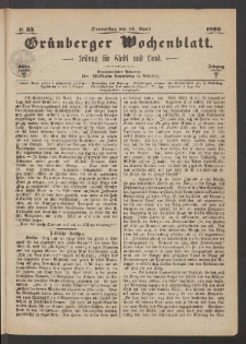 Gr&uuml;nberger Wochenblatt: Zeitung f&uuml;r Stadt und Land, No. 33. (26. April 1866)