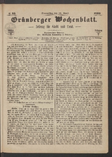 Grünberger Wochenblatt: Zeitung für Stadt und Land, No. 33. (26. April 1866)