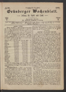 Grünberger Wochenblatt: Zeitung für Stadt und Land, No. 34. (29. April 1866)
