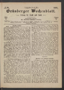Gr&uuml;nberger Wochenblatt: Zeitung f&uuml;r Stadt und Land, No. 35. (3. Mai 1866)