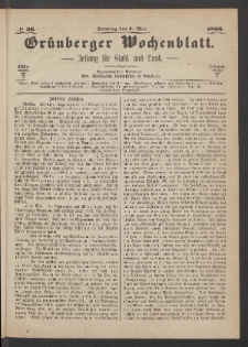 Gr&uuml;nberger Wochenblatt: Zeitung f&uuml;r Stadt und Land, No. 36. (6. Mai 1866)