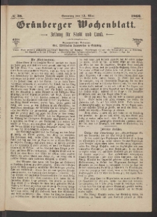 Gr&uuml;nberger Wochenblatt: Zeitung f&uuml;r Stadt und Land, No. 38. (13. Mai 1866)