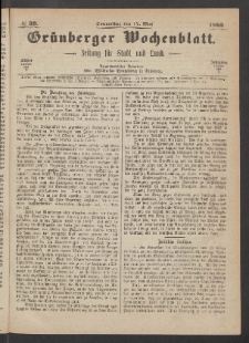 Gr&uuml;nberger Wochenblatt: Zeitung f&uuml;r Stadt und Land, No. 39. (17. Mai 1866)