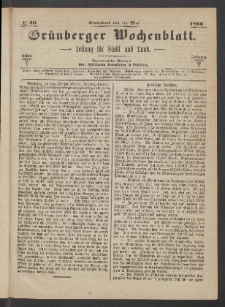 Gr&uuml;nberger Wochenblatt: Zeitung f&uuml;r Stadt und Land, No. 40. (19. Mai 1866)