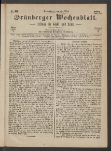 Grünberger Wochenblatt: Zeitung für Stadt und Land, No. 40. (19. Mai 1866)