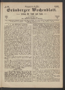 Grünberger Wochenblatt: Zeitung für Stadt und Land, No. 41. (23. Mai 1866)