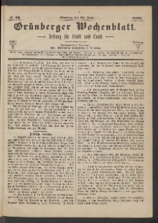 Grünberger Wochenblatt: Zeitung für Stadt und Land, No. 46. (10. Juni 1866)